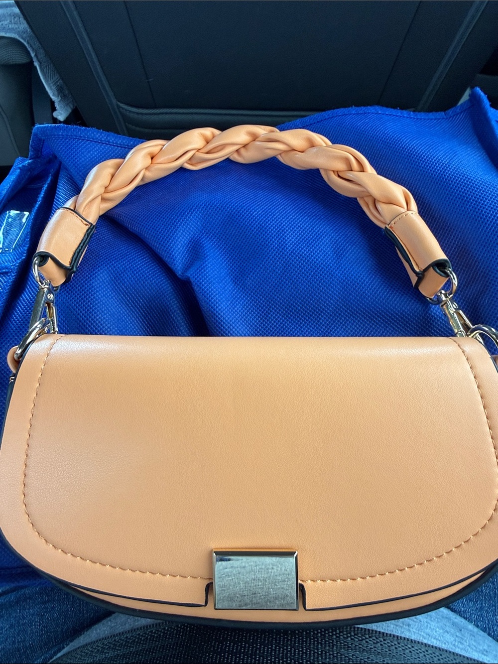 Women's Peach Braided Handle Shoulder Bag - Fashion Handbag